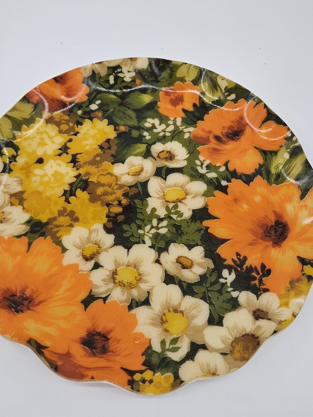 Hardy-Glenwood Fab Decorative Plate 1970's  Ruffled Edge 13.5" Orange